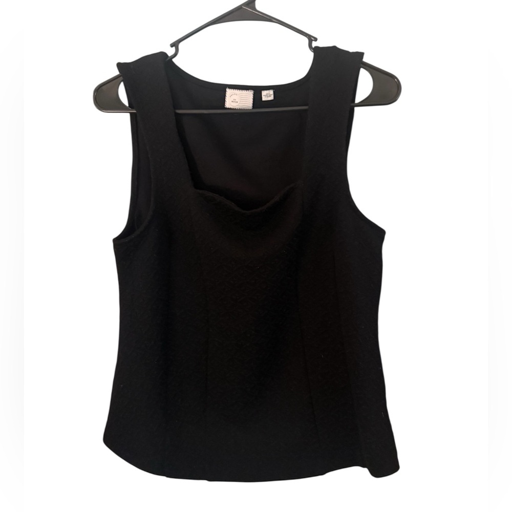 Anthropologie Postmark Black Textured Square Neck Tank Top Medium
